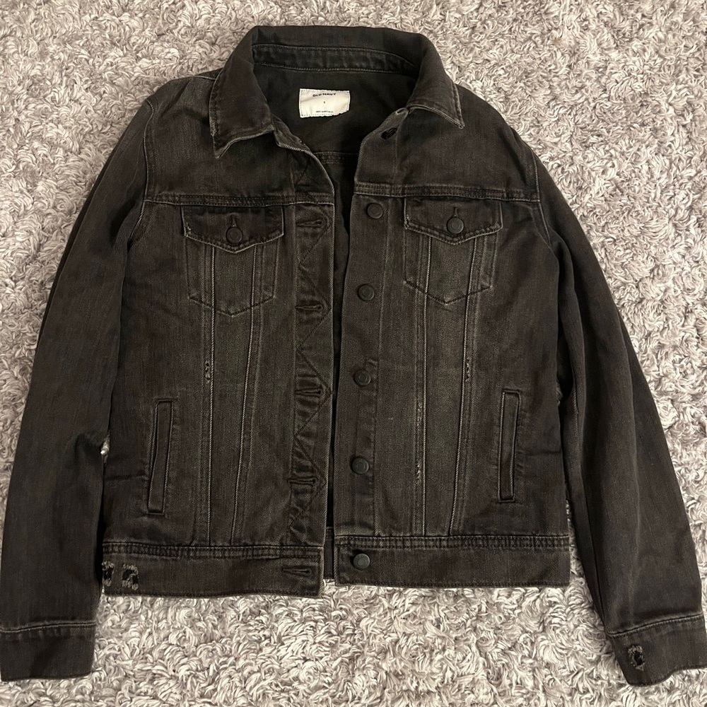 Distressed black denim jacket